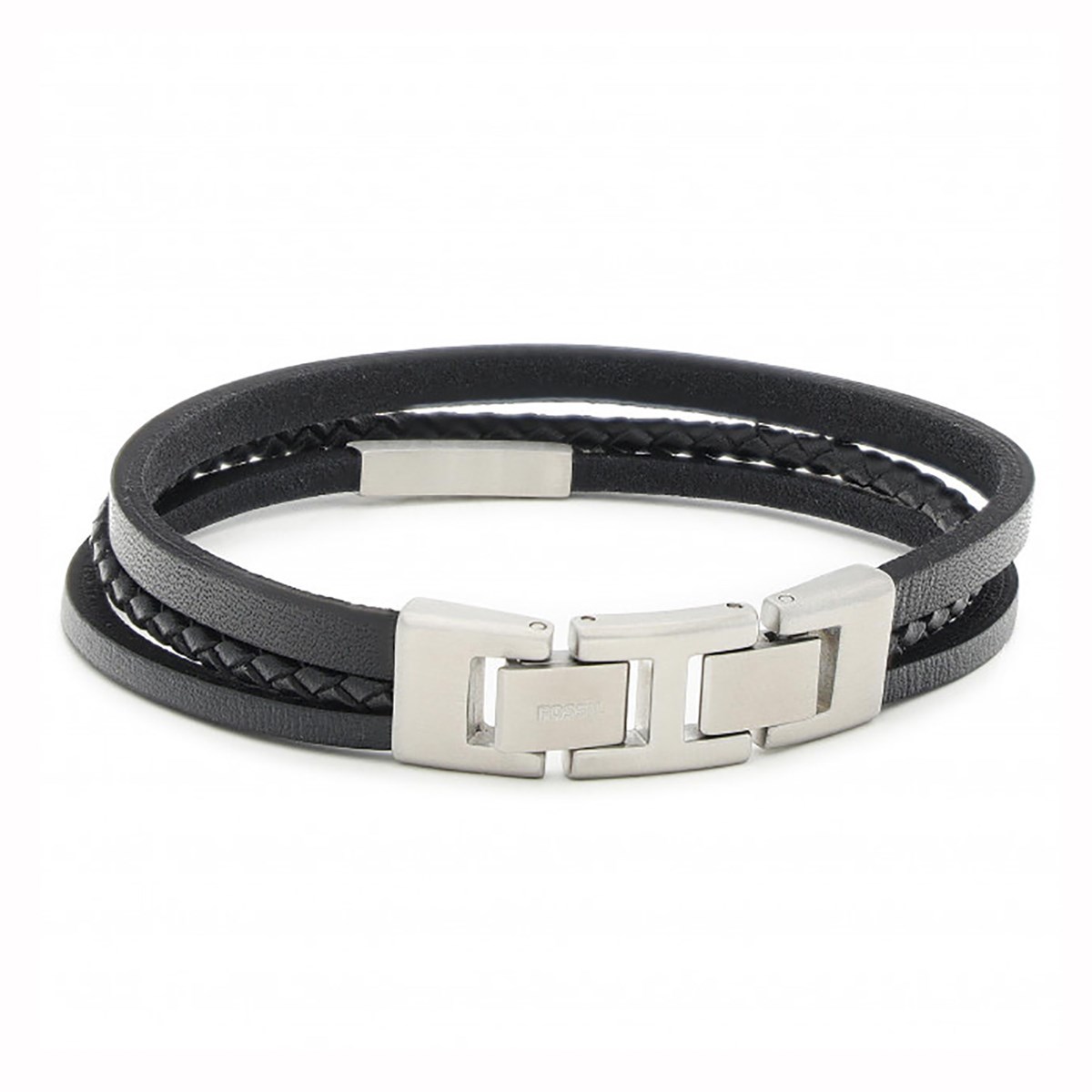 Bracelet homme Fossil triple rang cuir noir - vue 2