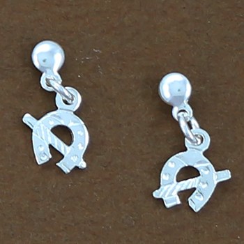 Horseshoe and riding crop dangling earrings - Sterling silver