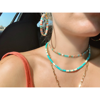 Collier Claire BERTEAU Coral Perles plates en verre 2