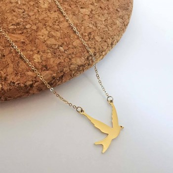 Gold-plated steel bird necklace