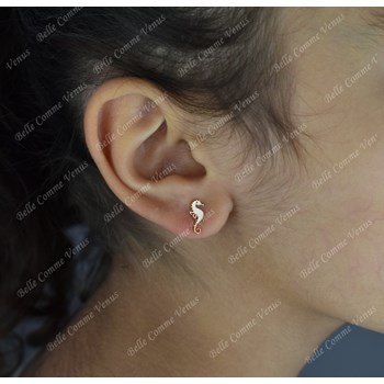 Boucles d'oreilles hippocampe cheval de mer Plaqué OR 750 3 microns