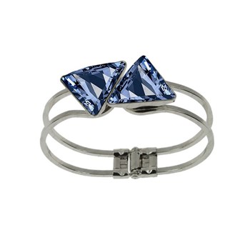 Bracelet rigide orné de cristaux Swarovski avec pierres Bleu en plaqué Or Blanc et rhodié