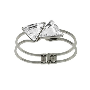 Bracelet rigide orné de cristaux Swarovski avec pierres Blanc en plaqué Or Blanc et rhodié