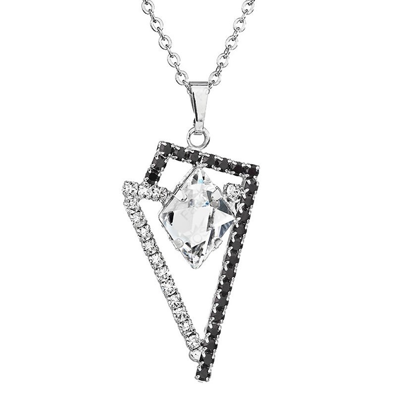 Collier orné de cristaux Swarovski avec pierre crystal Blanc et Noir en plaqué Or blanc et rhodié