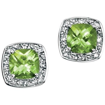 Boucle d'oreille péridot et diamant en Or blanc 375/1000