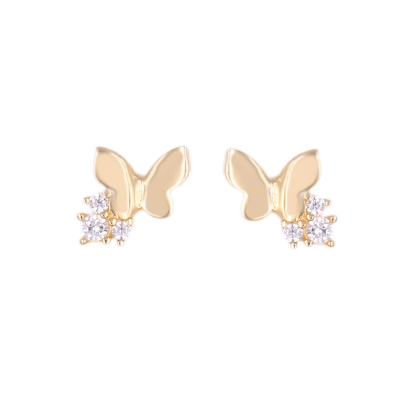 Boucles d'Oreilles Papillons - Or Jaune et Zirconiums - Femme ou Enfant