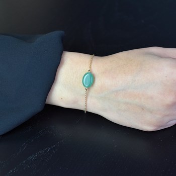 Bracelet aventurine pierre naturelle ovale Plaqué OR 750 3 microns