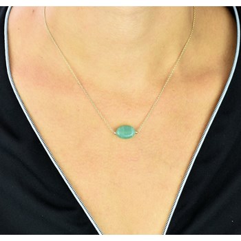 Collier aventurine pierre naturelle ovale Plaqué OR 750 3 microns