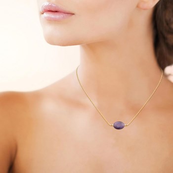 Collier améthyste pierre naturelle ovale Plaqué OR 750 3 microns