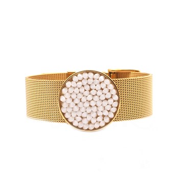 Bracelet réglable en acier doré ornée de cristaux Swarovski avec pierre Crystal blanc