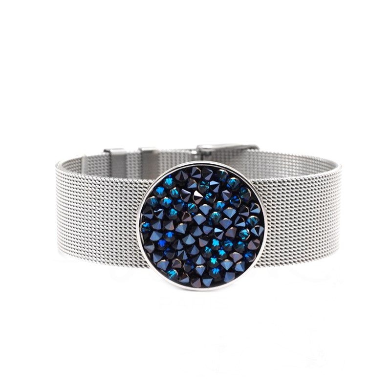 Bracelet réglable en acier argenté ornée de cristaux Swarovski avec pierre Crystal bleu - vue 2