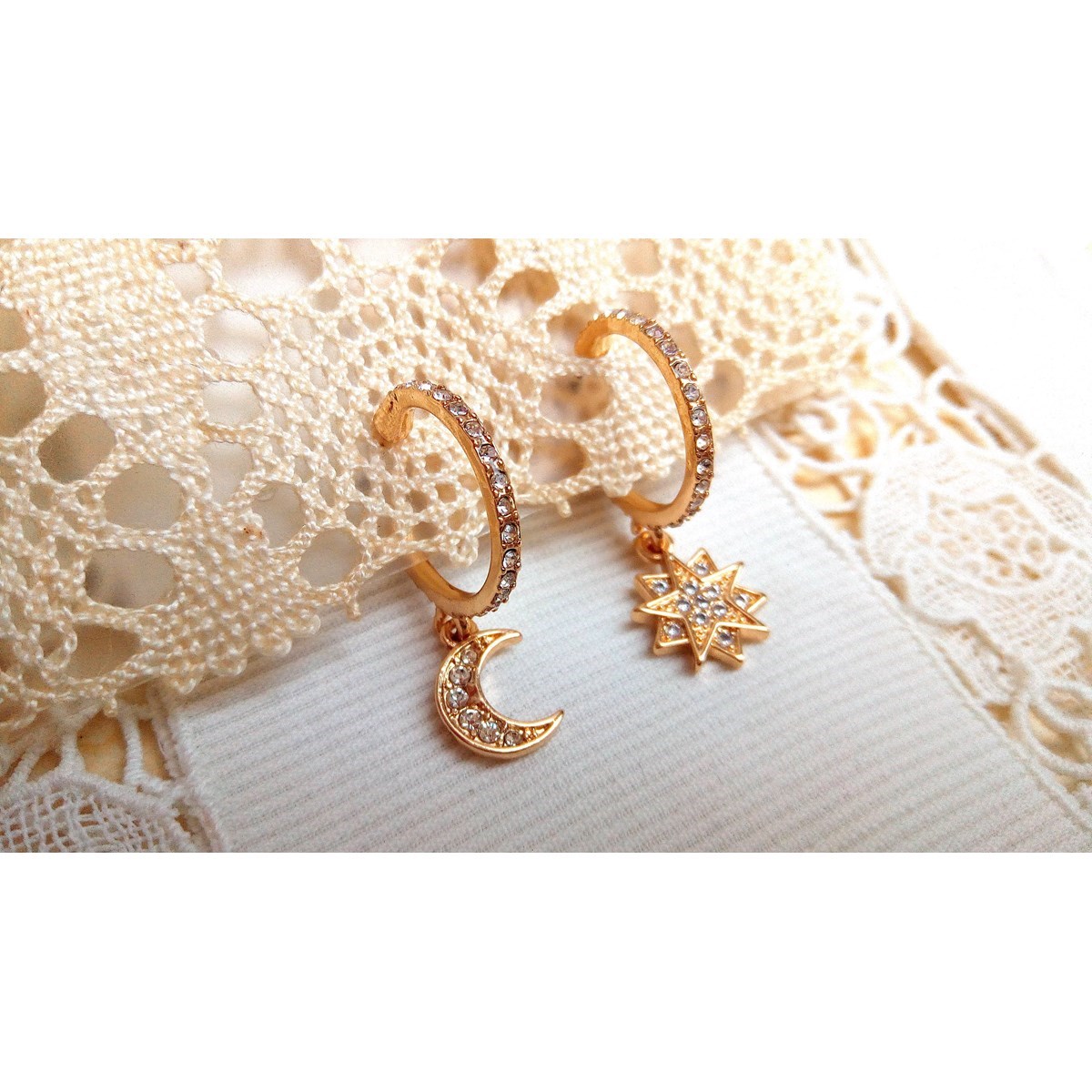 Créoles strass dissociées ETOILE POLAIRE LUNE - vue V2