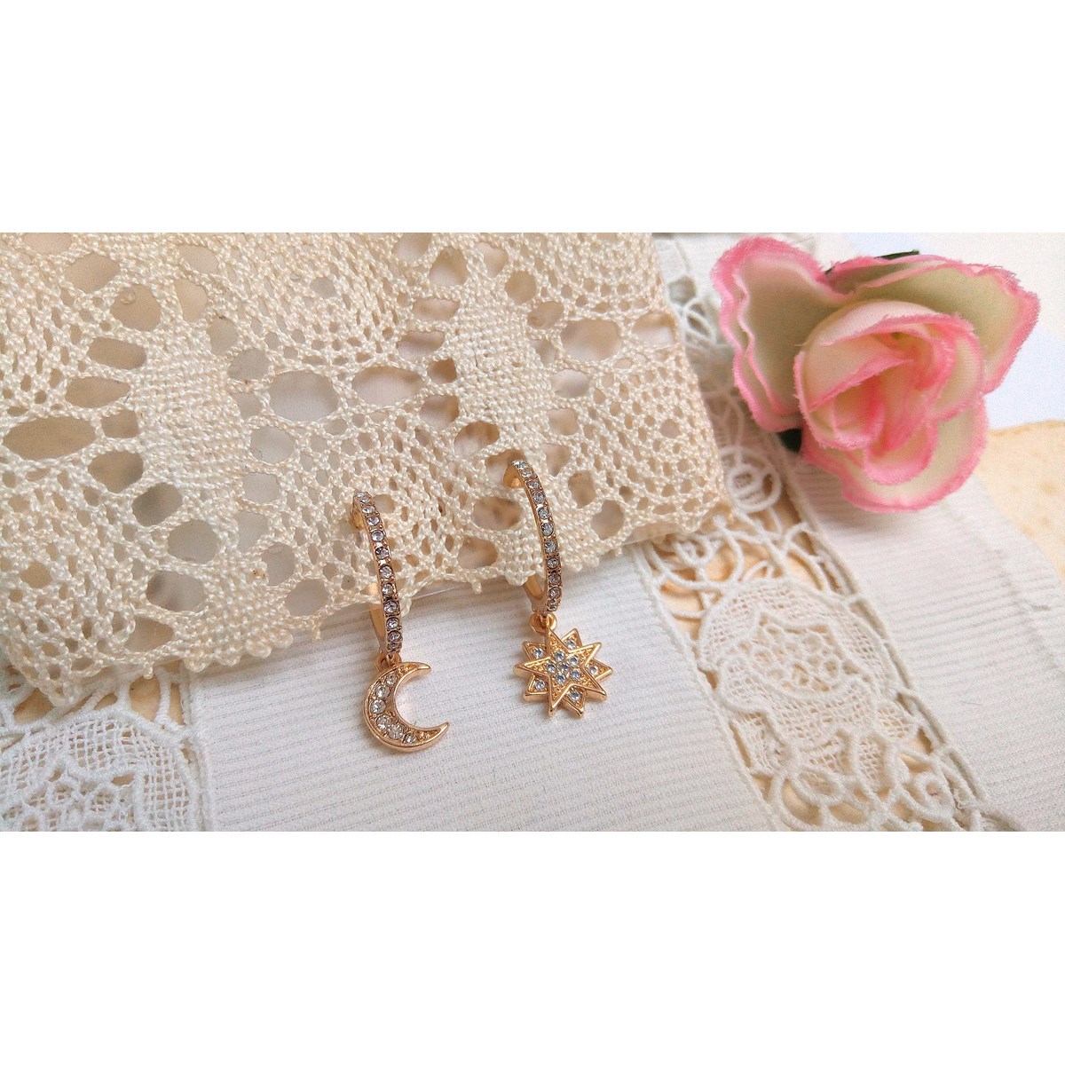 Créoles strass dissociées ETOILE POLAIRE LUNE - vue V5