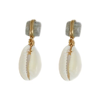 Boucles  d'oreilles perles labradorite et cauris- Gold filled