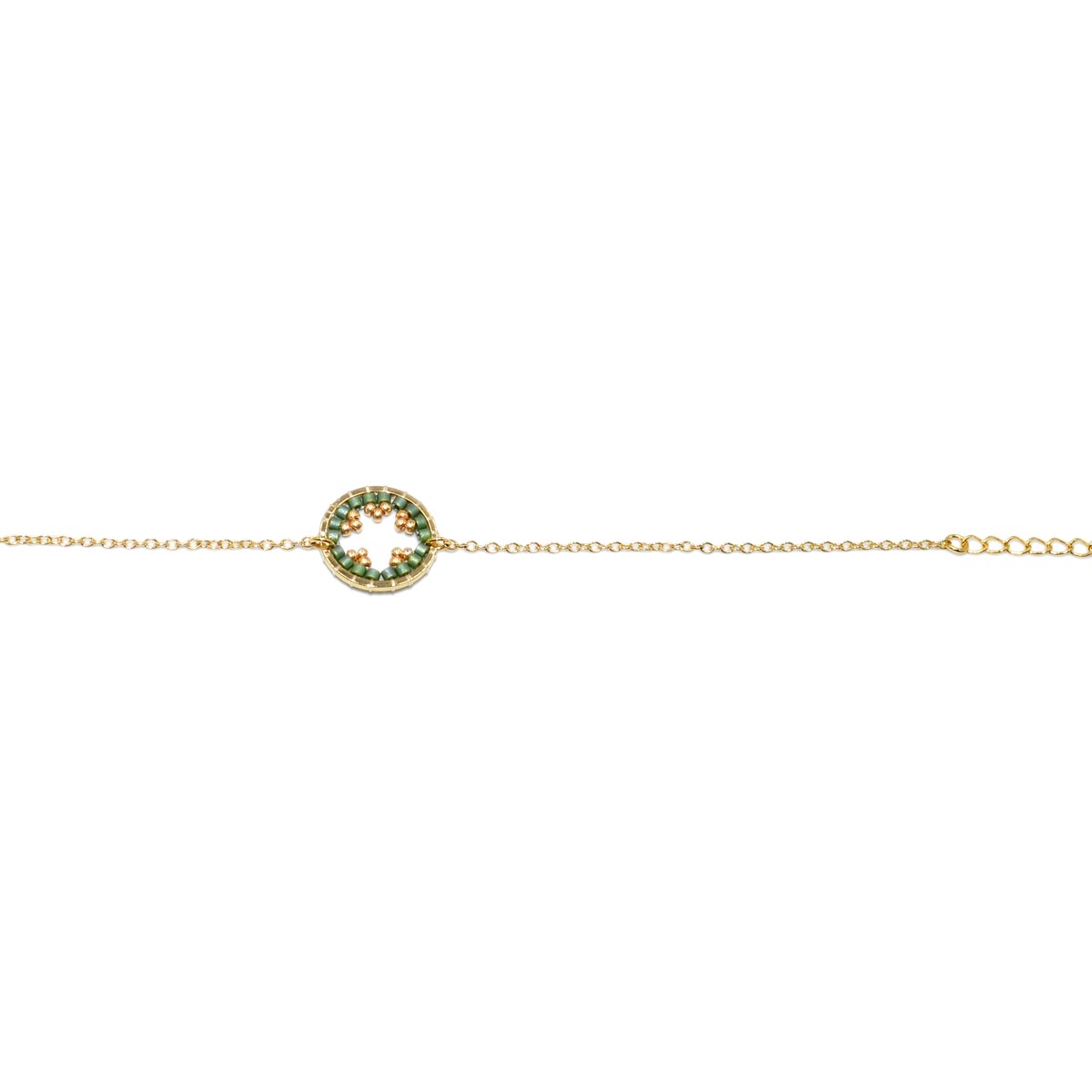 Bracelet  avec anneau tissé de perles miyuki vert-Doré à l'or fin - vue 2
