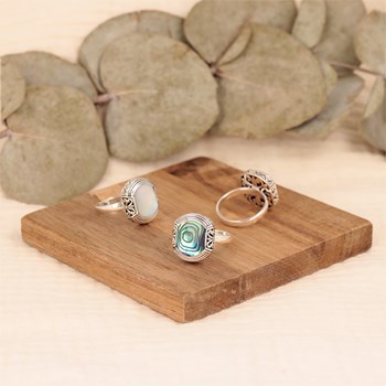 Bague ethnique en argent 925 et nacre abalone - Bijou original pour amateurs de créations uniques | Aden