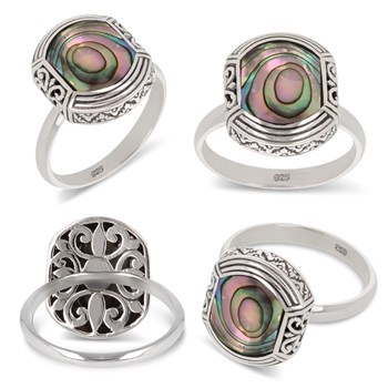 Bague ethnique en argent 925 et nacre abalone - Bijou original pour amateurs de créations uniques | Aden