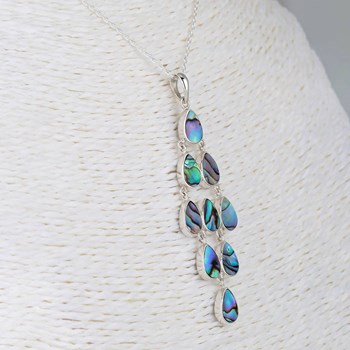 Pendentif Chandelier gouttes de nacre abalone serties d'argent