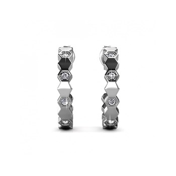 Curved Earrings - Silver and Crystal
