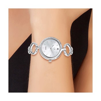 Montre Maeva argentée SC Crystal ornée d'un véritable diamant noir et de Cristaux scintillants