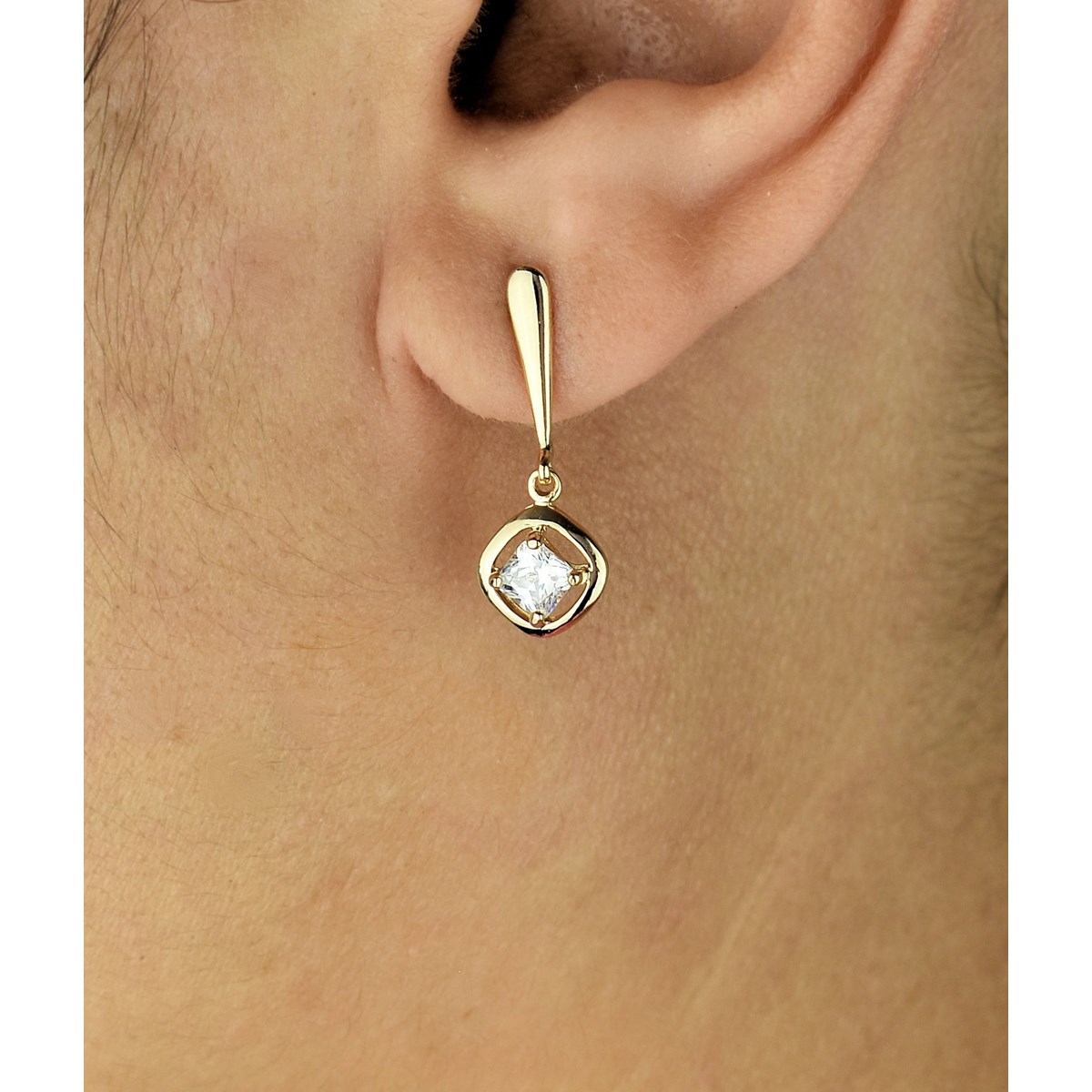 Boucles d'oreilles pendantes losange d'oxyde de zirconium Plaqué OR 750 3 microns - vue 2