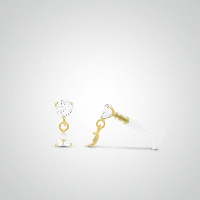 Piercing helix or jaune pendentif avec trois oxydes de zirconium