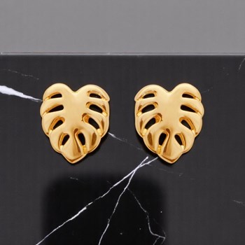 Boucles d'oreilles feuille philodendron monstera Plaqué OR 750 3 microns