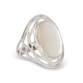 Bague Cabochon de Nacre Blanche Ovale en Argent 925 - Monture Nid - Aden Bijoux