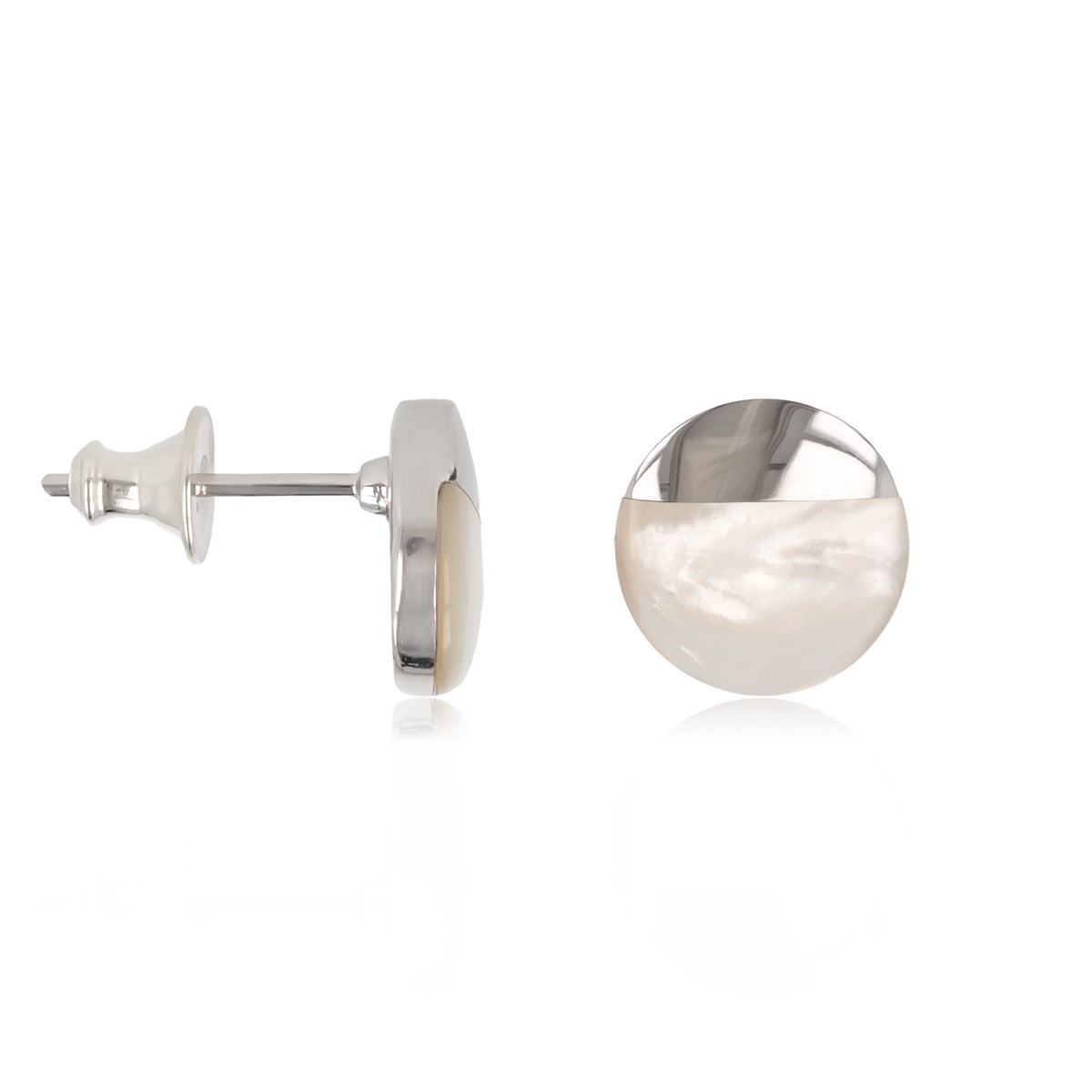 Boucles d'oreilles disque en Nacre blanche serties d'argent pour un look élégant et moderne - vue 2