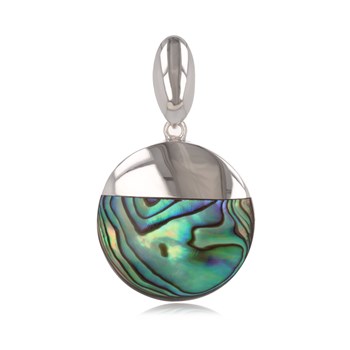 Pendentif médaillon de nacre abalone multicolore sertie argent 925 rhodié