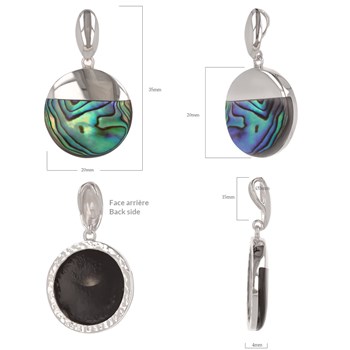 Pendentif médaillon de nacre abalone multicolore sertie argent 925 rhodié