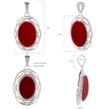 Gros pendentif en corail rouge dans son nid d'argent 925 rhodié
