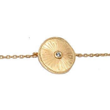 Bracelet femme médaille ciselée et Pierre en Zirconium en plaqué or