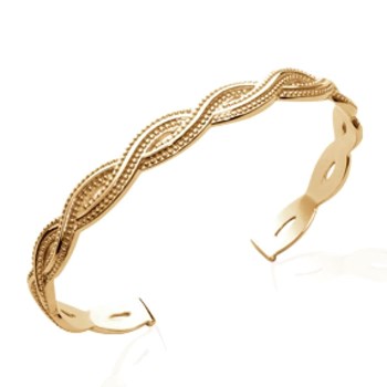 Bracelet femme jonc twists torsadé semi ouvert en plaqué or