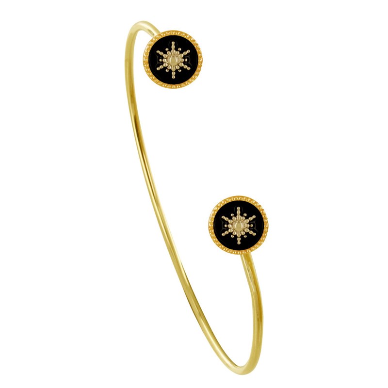 Bracelet Demi Jonc Plaqué Or Soleil Émail Noire
