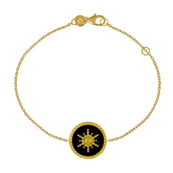 Bracelet Plaqué Or Soleil Émail Noire