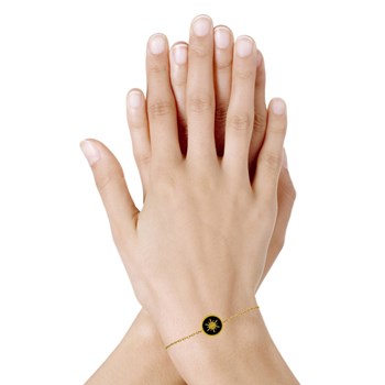 Bracelet Plaqué Or Soleil Émail Noire