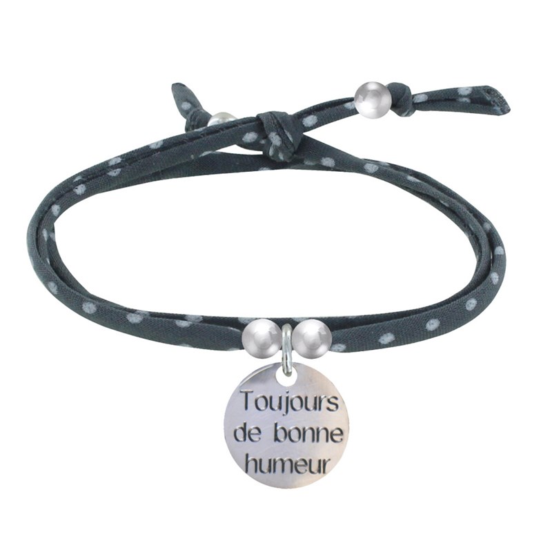 Bracelet Double Tour Lien Liberty et Médaille Toujours de Bonne Humeur Argent 925 - Gris
