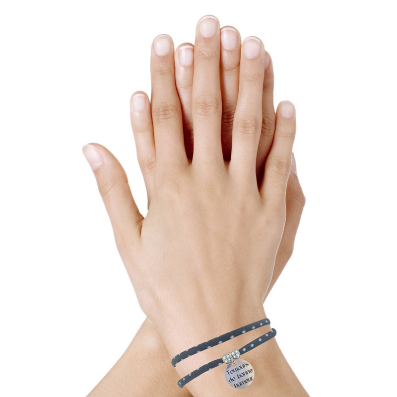 Bracelet Double Tour Lien Liberty et Médaille Toujours de Bonne Humeur Argent 925 - Gris - vue 2
