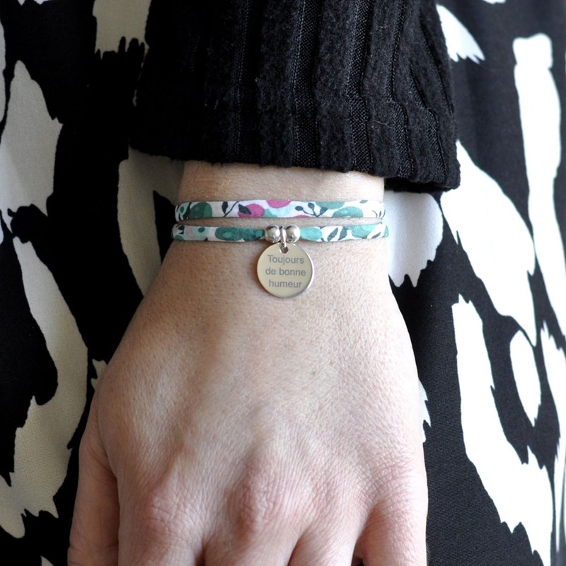 Bracelet Double Tour Lien Liberty et Médaille Toujours de Bonne Humeur Argent 925 - Gris - vue 3