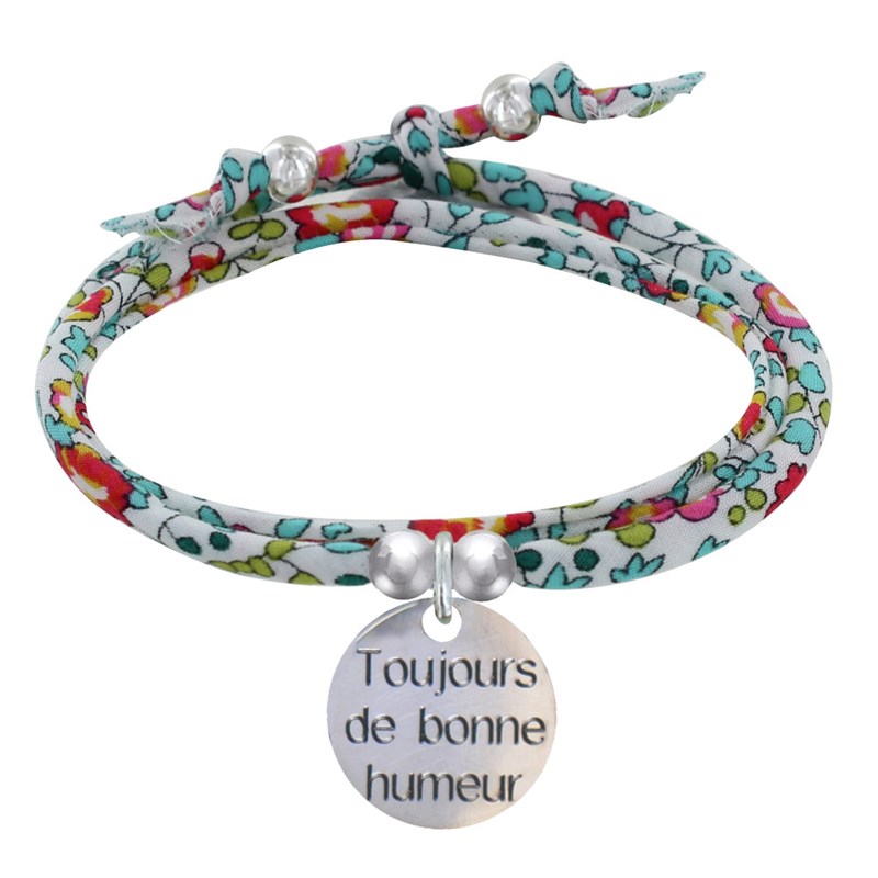 Bracelet Double Tour Lien Liberty et Médaille Toujours de Bonne Humeur Argent 925 - Multicolore