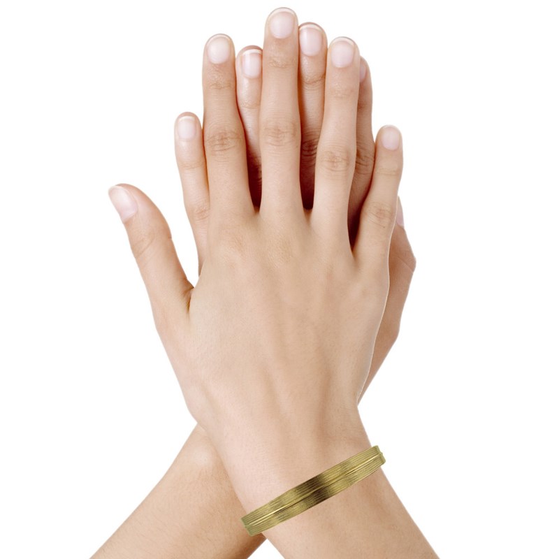 Bracelet Plaqué Or Demi Jonc Motif Feuille - vue 3