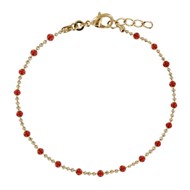 Bracelet Plaqué Or Billes et Petites Perles - Rouge