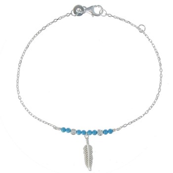 Bracelet Argent 925 Plume et Perles Turquoise