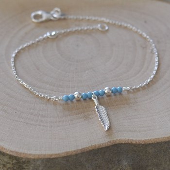 Bracelet Argent 925 Plume et Perles Turquoise