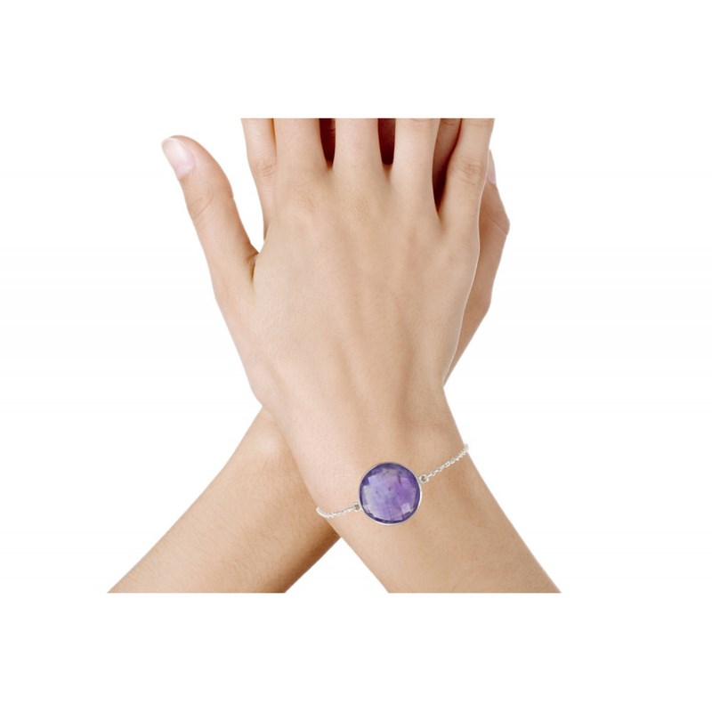 Bracelet Argent 925 Pavé Facetté d'Améthyste - vue 2