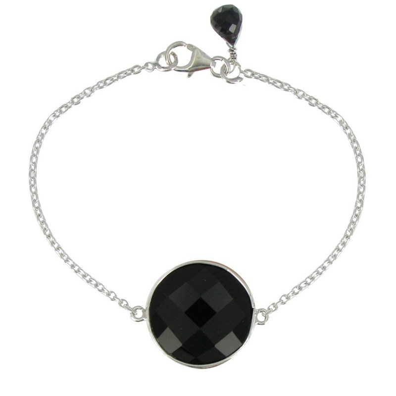 Bracelet Argent 925 Pavé Facetté d'Onyx Noir