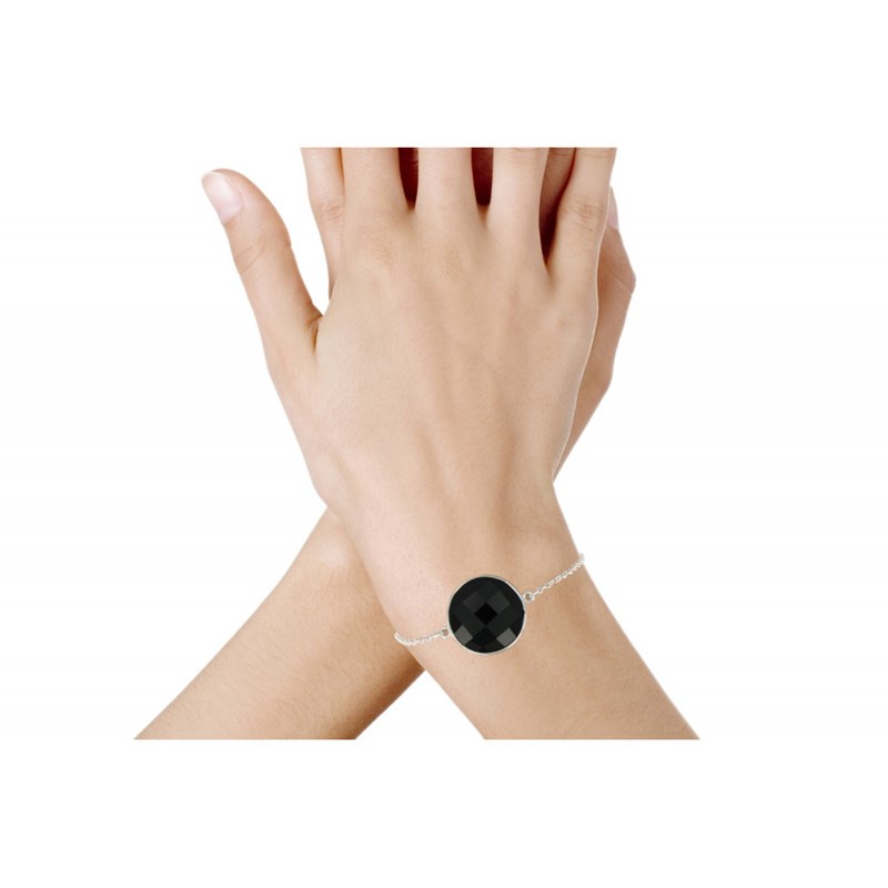 Bracelet Argent 925 Pavé Facetté d'Onyx Noir - vue 2