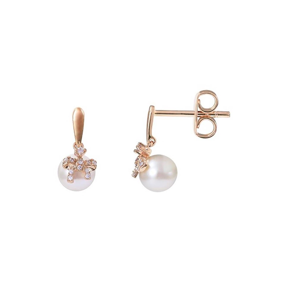 Boucles d'oreilles Brillaxis perles diamants noeuds