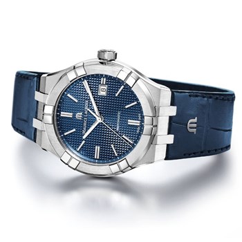 Aikon automatique acier bracelet cuir bleu cadran bleu 42mm
